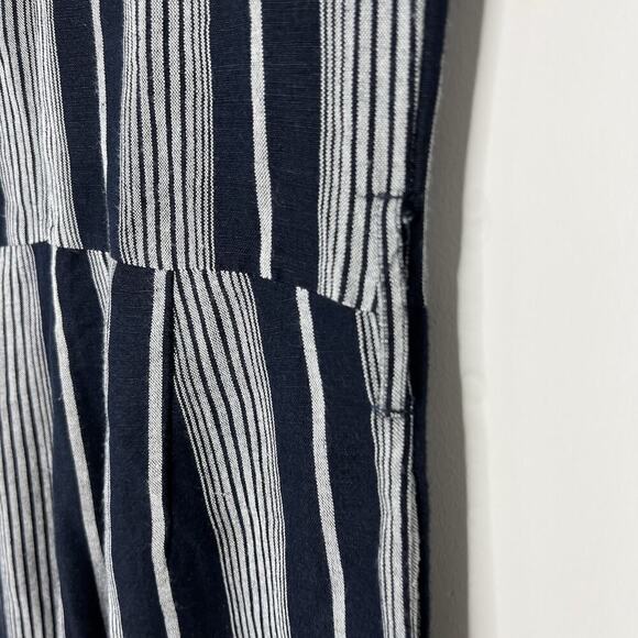 Rails Linen Jumpsuit Romper Womens XS Navy Blue Angela Mediterranean Stripe Boho - Picture 10 of 12